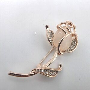 VTG Rose Gold‎ Tone Flower Brooch Pin Rhinestone Accent Elegant Jewelry
